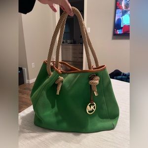 Michael Kors green canvas tote